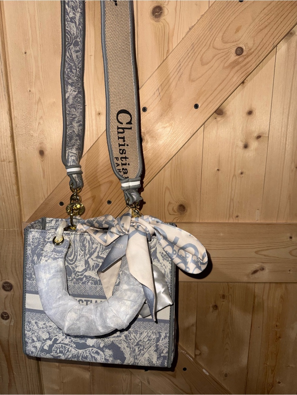 Blue and White Canvas Tote with Logo Strap